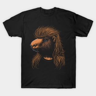 80s Heavy Metal Capybara With Mullet T-Shirt